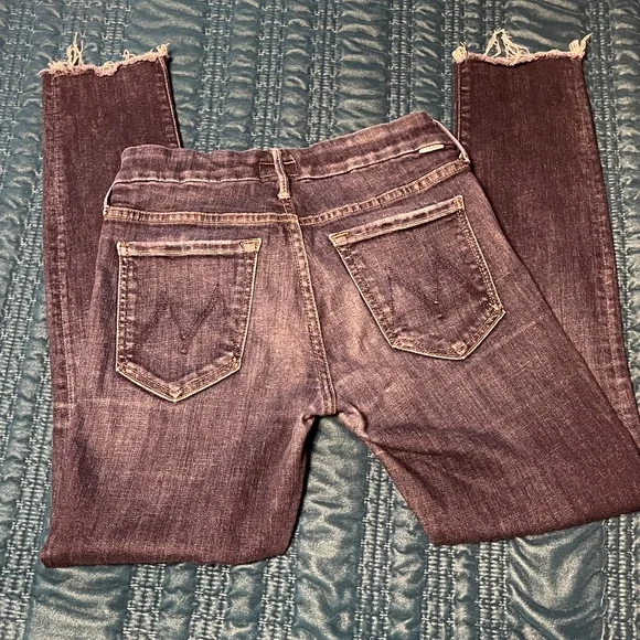MOTHER womens Distressed Dark Blue Skinny Jeans - Picture 6 of 8